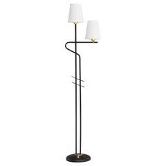 Designer français, lampadaire, laiton, métal, tissu, France, années 1960
