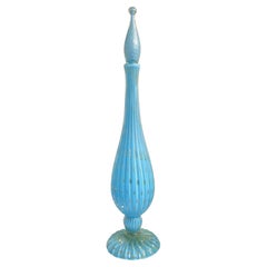 Barbini Murano Azul Oro Moteado Burbujas Vidrio Artístico Italiano Años 50 Decantador Cohete