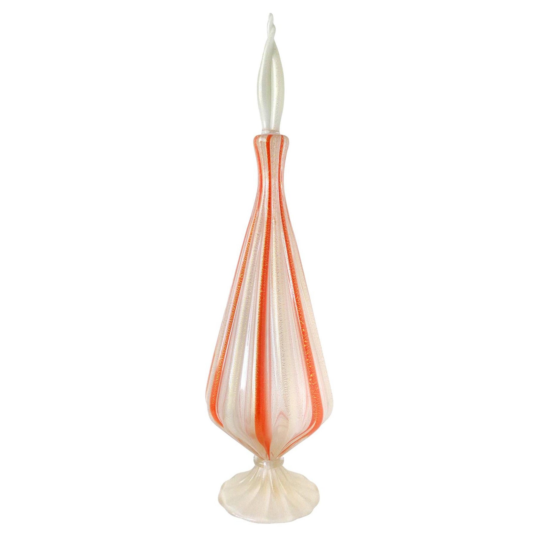 Salviati Murano Naranja Blanco Oro Moteado Vidrio Artístico Italiano Años 50 Decantador Genio