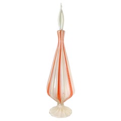Salviati Murano Naranja Blanco Oro Moteado Vidrio Artístico Italiano Años 50 Decantador Genio