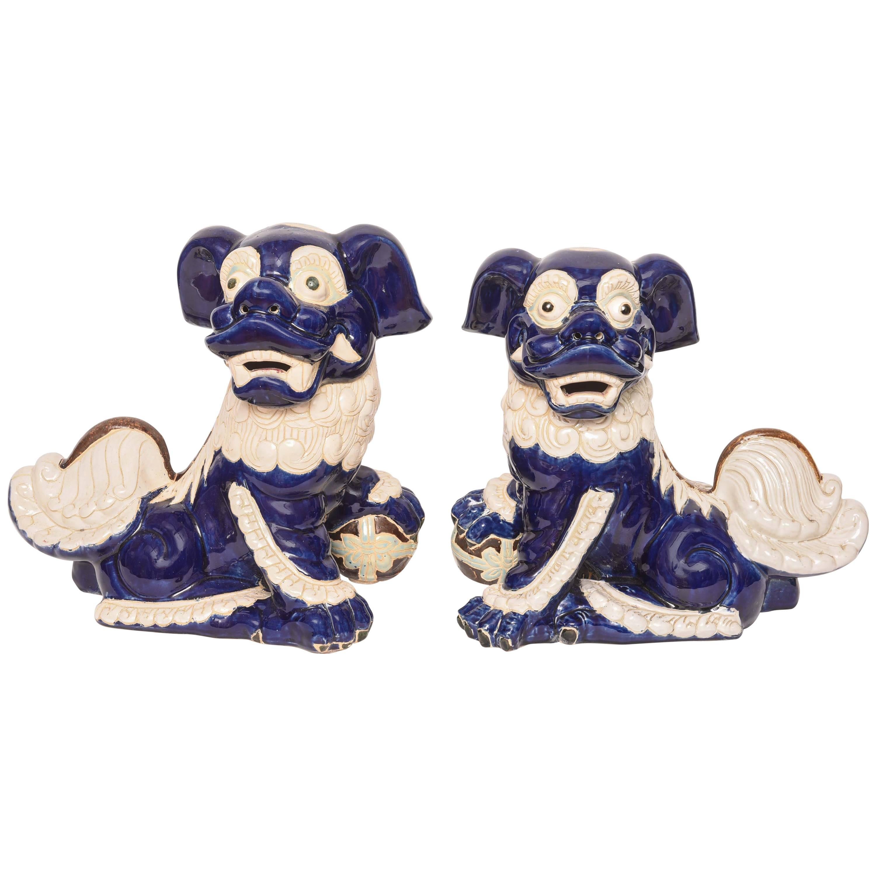 Vintage Chinese Blue and White Foo Dogs