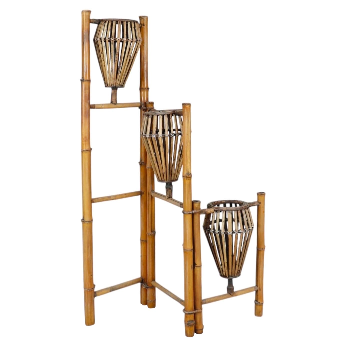 Stand de plantes en bambou pliable des années 1970 en vente