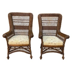 'His and Hers' Set of Early 20th Century Wicker Lounge Chairs, Heywood-Wakefield
