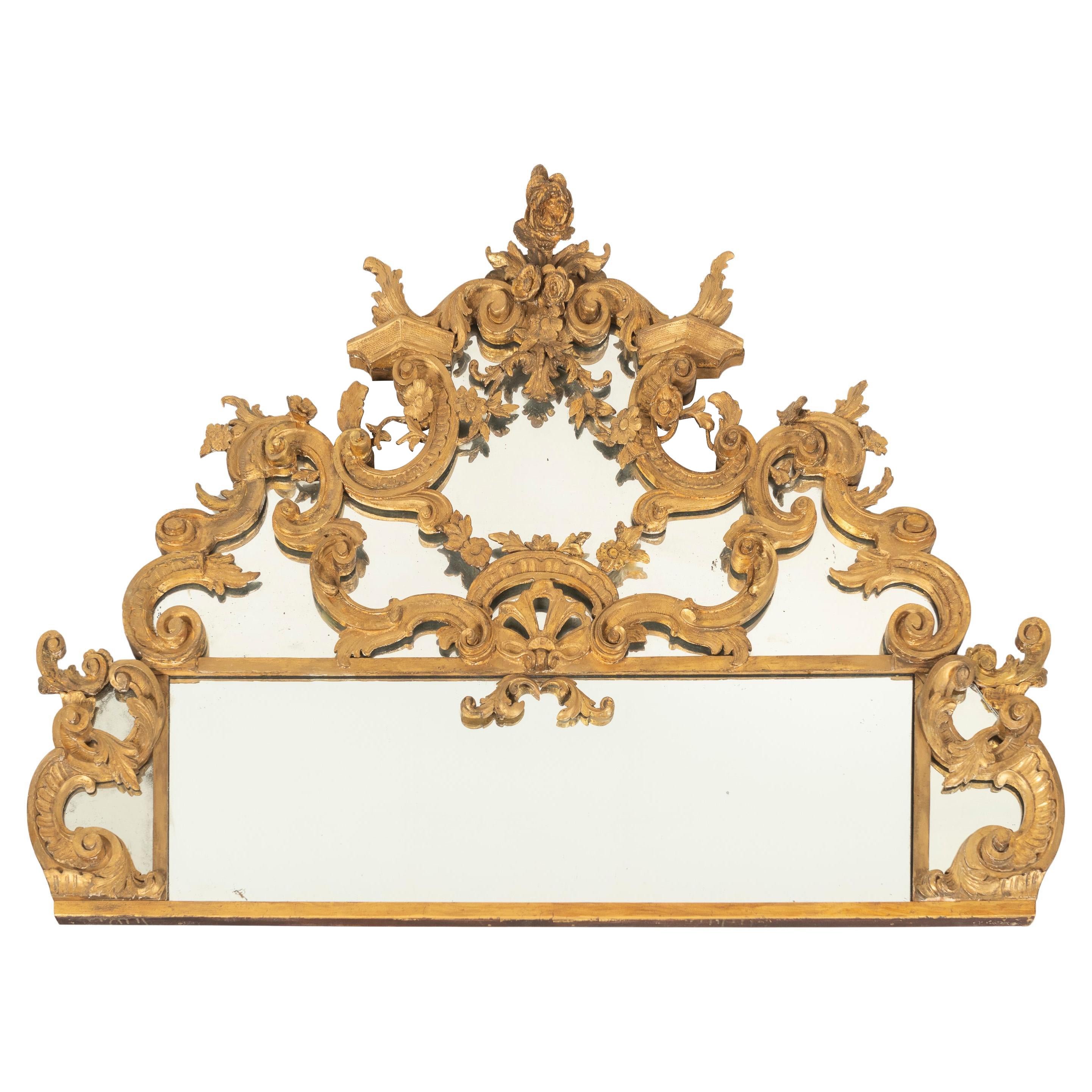 Antiguo espejo rectangular italiano de madera dorada,  Finales del siglo XVIII