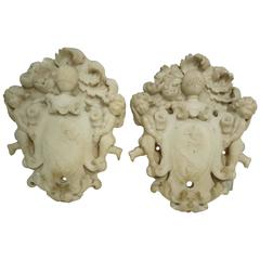 Pair of Italian Renaissance Style Carved Carrara Marble Plaques, 19th Century