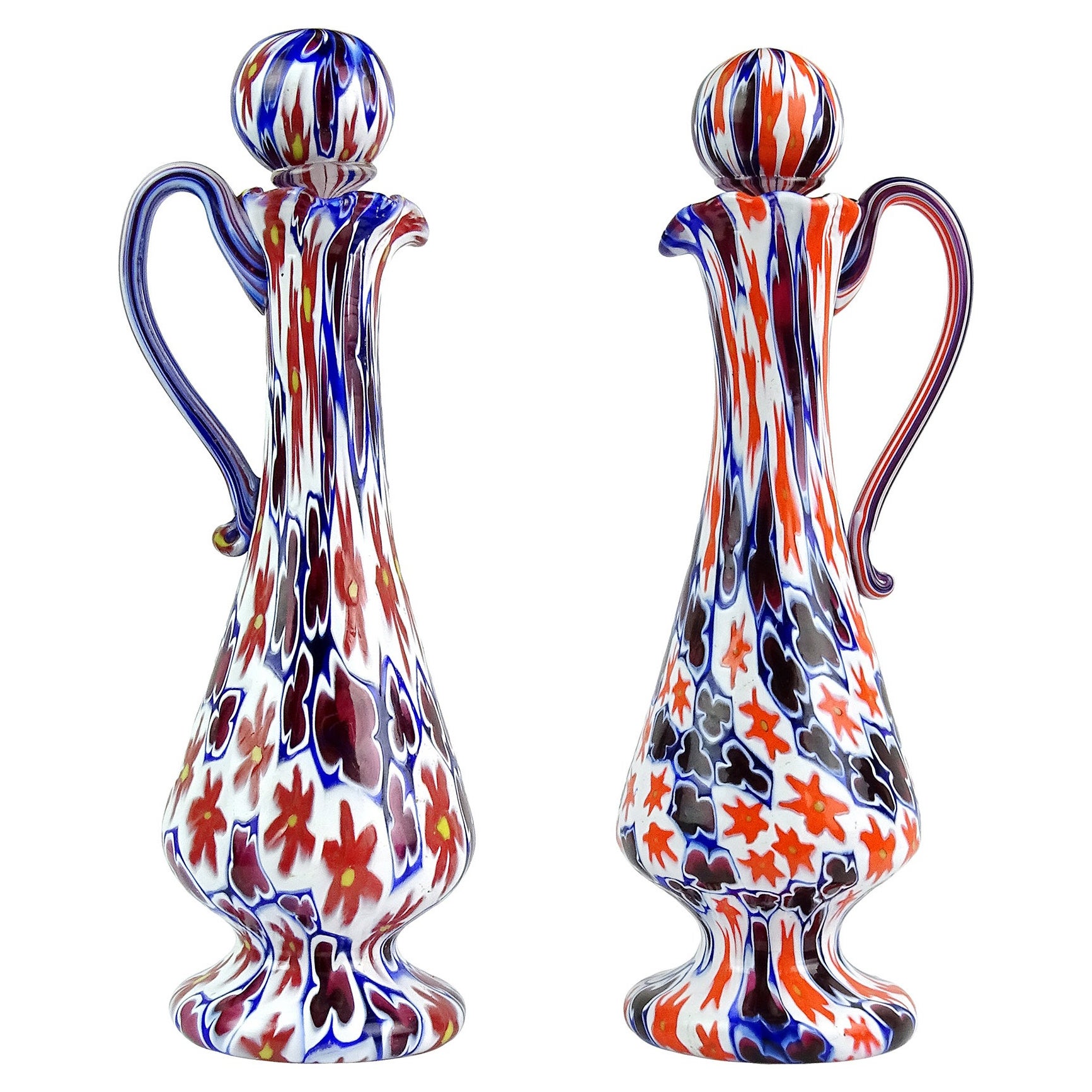 Fratelli Toso Jarras de cristal de Murano Millefiori Flor Estrella Mosaico Arte Italiano