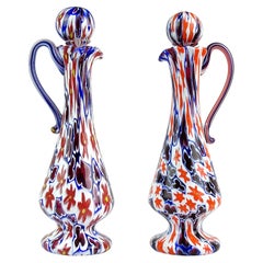 Vintage Fratelli Toso Murano Millefiori Flower Star Mosaic Italian Art Glass Pitchers