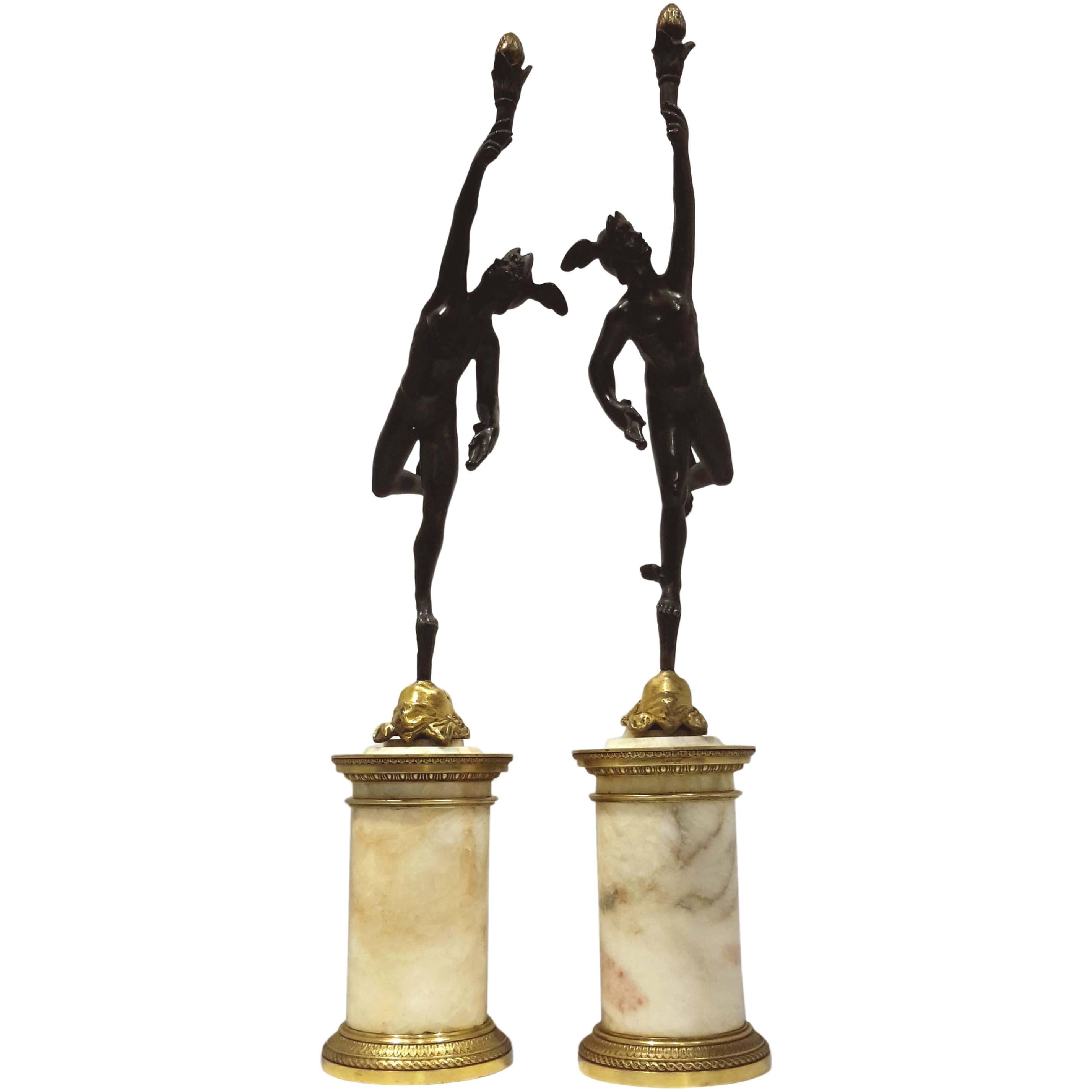 Pair of Italian Bronze Figural Candleholders on Blue John Bases, circa 1820