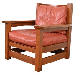 Stickley Mission Arts & Crafts Oak and Leather Lounge Chair