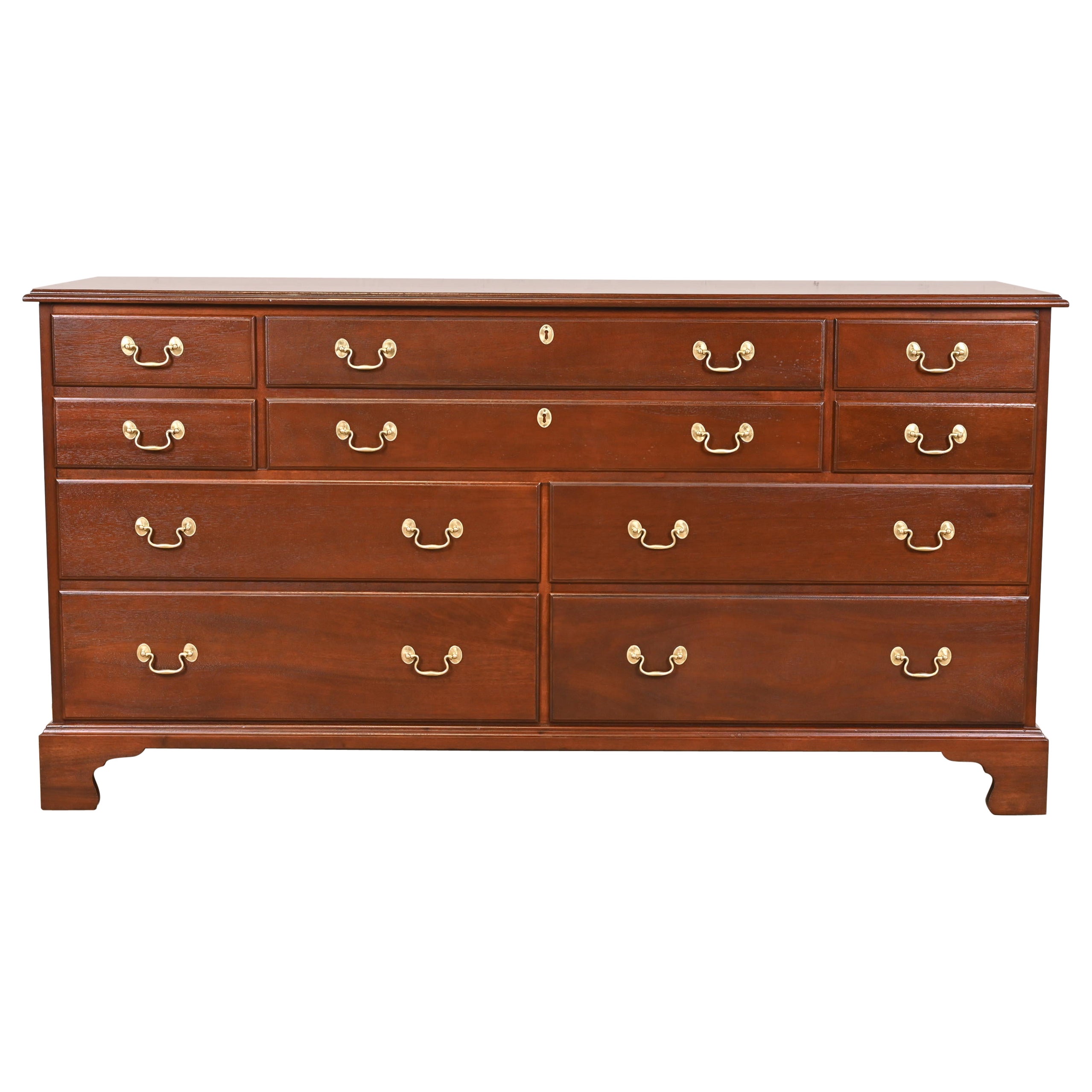 Henkel Harris Georgian Solid Mahogany Ten-Drawer Dresser or Credenza, Refinished