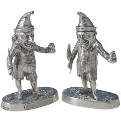Antique Pair of Silver 'Mr Punch' Figures, One a Match Holder the Other a Lighter