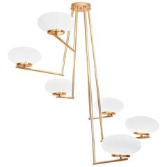 Very Huge and Elegant Brass and Opaline Glass Chandelier 9