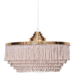 Vintage Hans-Agne Jakobsson Pendant Lamp in Brass and Silk, Markaryd, 1960s