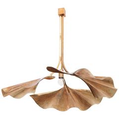 Very Rare Huge Ginkgo Leaf Brass Chandelier by Tommaso Barbi