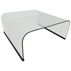 Waterfall Grid Pattern Glass Coffee Table