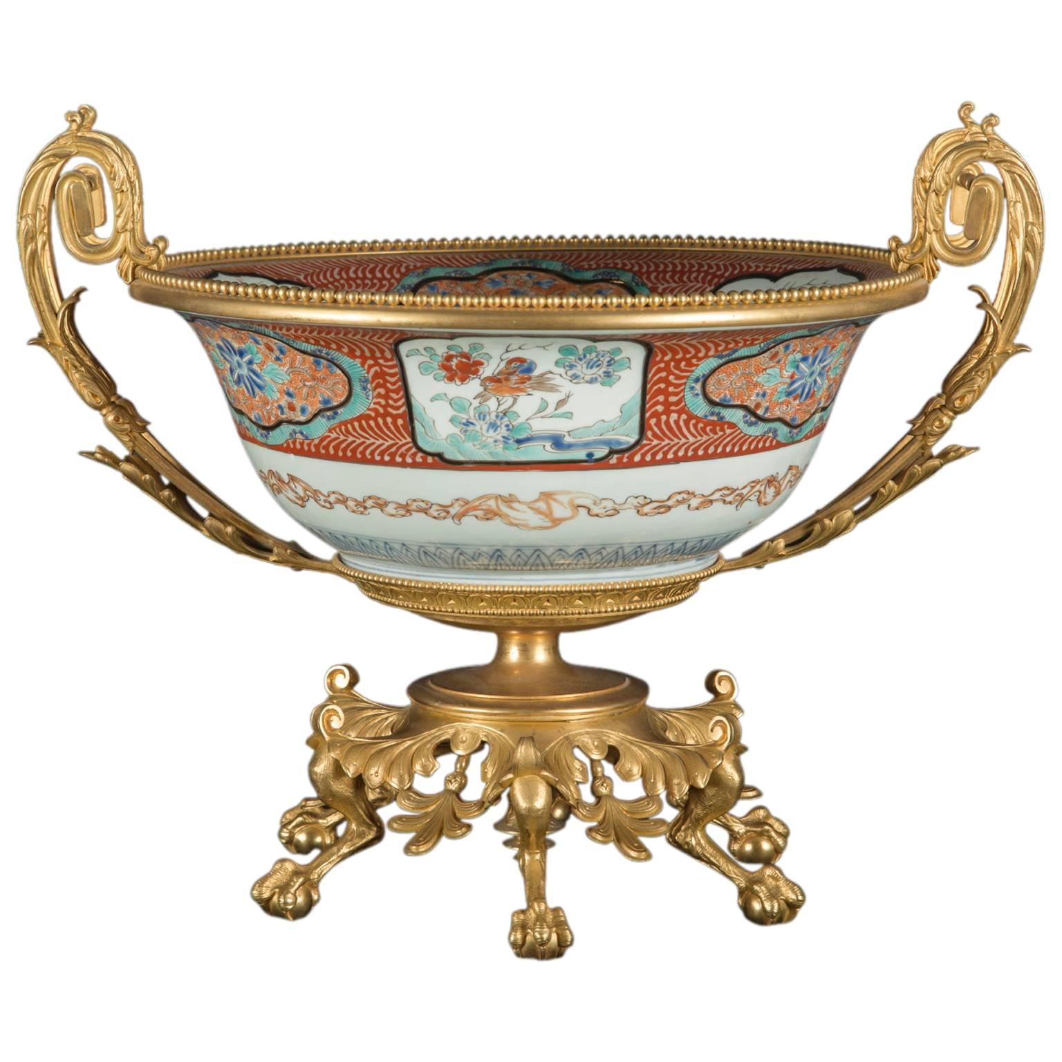 Japanese Porcelain with French Bronze D'ore Mounts Centerpiece