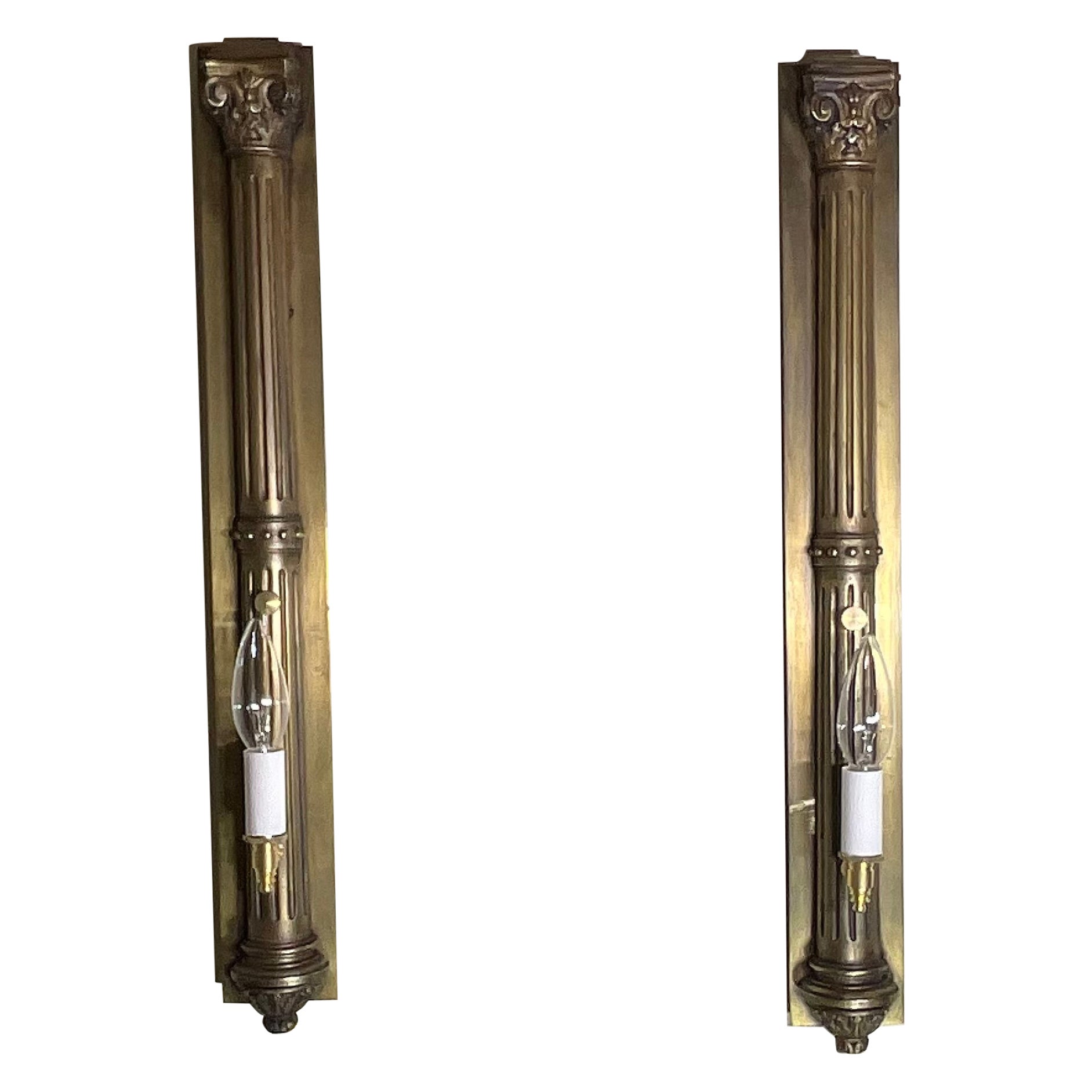 Pair of Antique Bronze and Brass Sconces - Elegant Wall Lights For Sale
