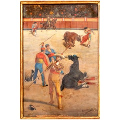 "Scena della corrida". Olio su pannello, inizio del XX secolo.