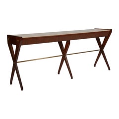 Osvaldo Borsani mahogany and marble console with drawers. Italy c1950