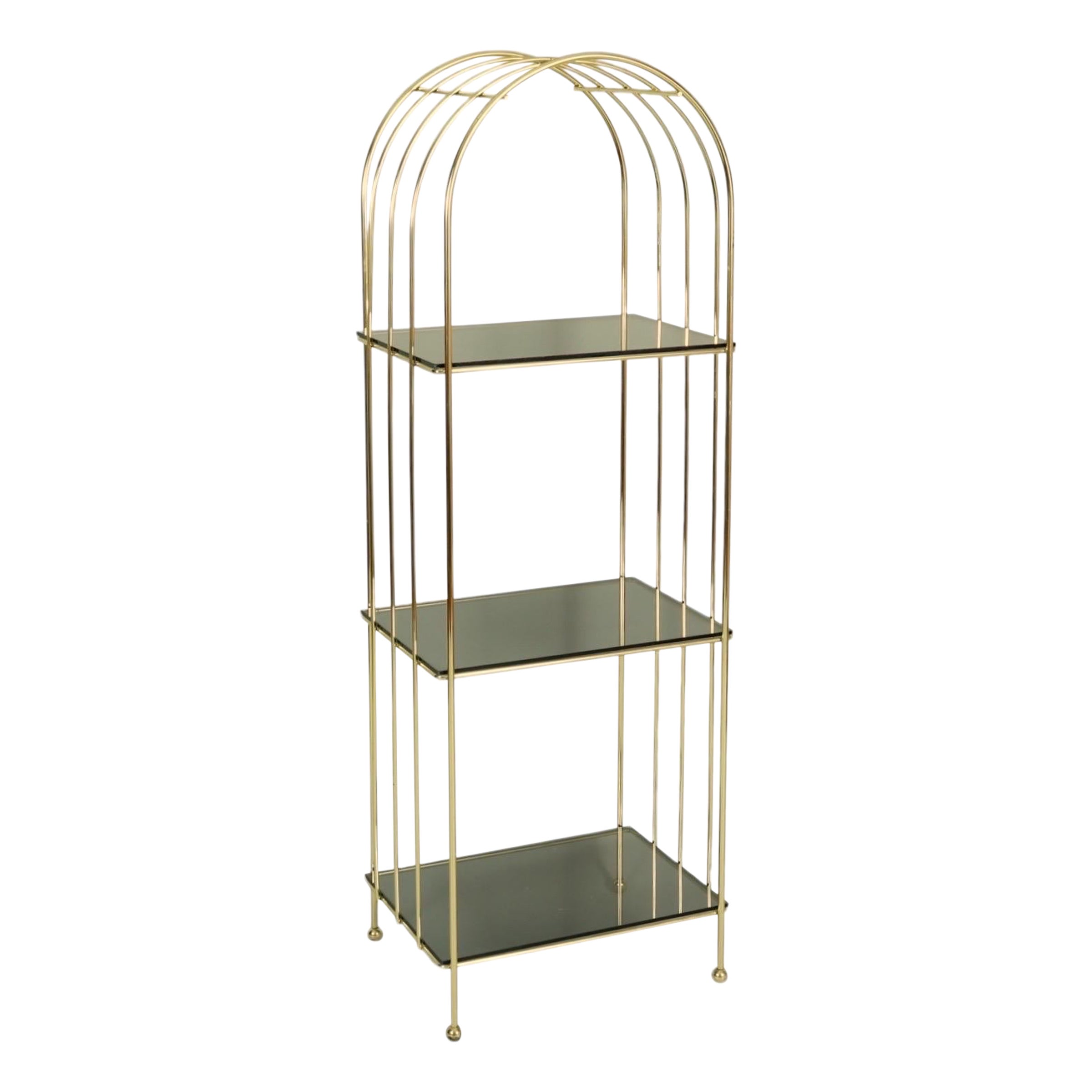 1970's Hollywood Regency Brass & Glass Etagere Shelves