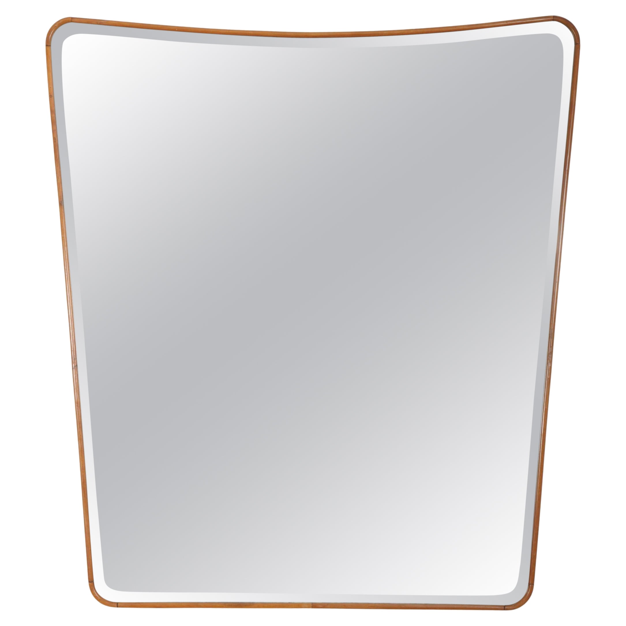 Rare miroir italien à cadre en Oak Oak mouluré avec plaque de miroir biseautée. c1950