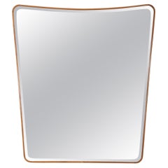 Rare Italian molded oak frame mirror with beveled mirror plate. c1950