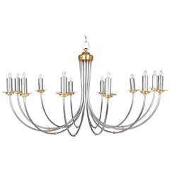 Antique French Brushed Steel and Brass Chandelier
