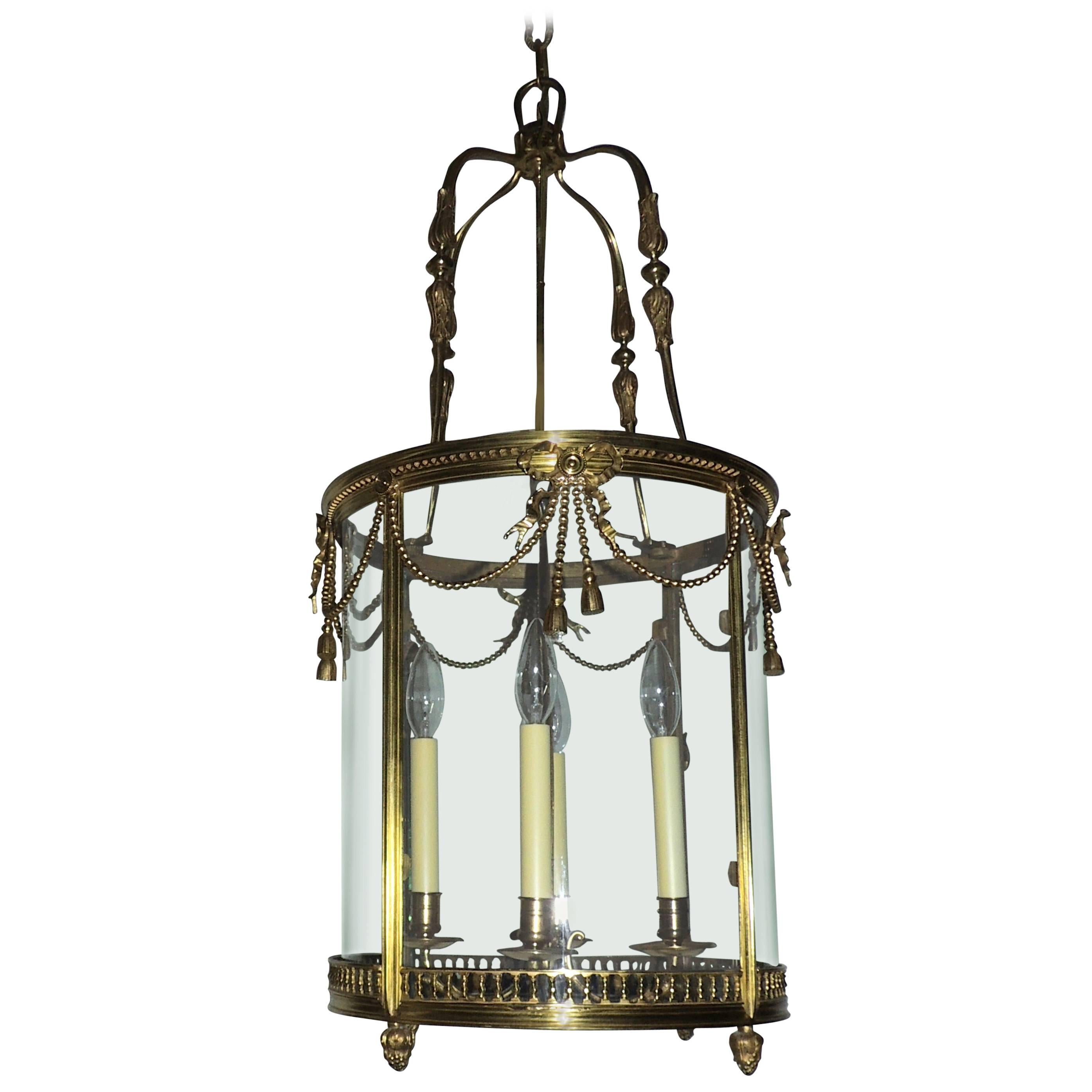 Outstanding Large French Gilt Bronze Ribbon Bow Lantern Fine Chandelier Fixture For Sale