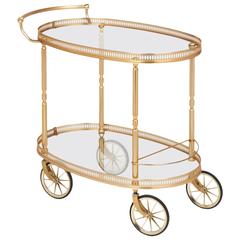 Vintage French 1930 Gilt Brass Bar Cart