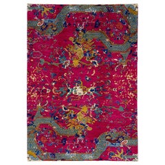 7 x 10 Tapis en laine rose, fait main, de style Modernity Chinese, avec un motif de dragon
