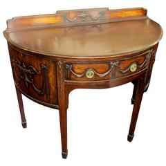 19th Century English Carved Mahogany "Adam" Style Demilune Sideboard