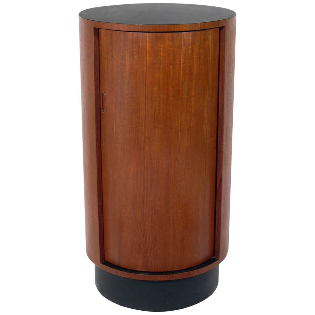 Tall Danish Modern Circular Bar Cabinet