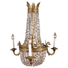 Small Bronze and Crystal Empire Chandelier, Late 19th Century 