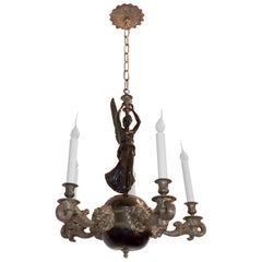 Antique Wonderful French Empire Neoclassical Doré Bronze Patina Figural Lion Chandelier