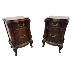 Antique “Swan” Carved Mahogany Nightstands - Set of 2