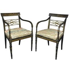 Pair of Regency Ebonized and Gilded Armchairs 7