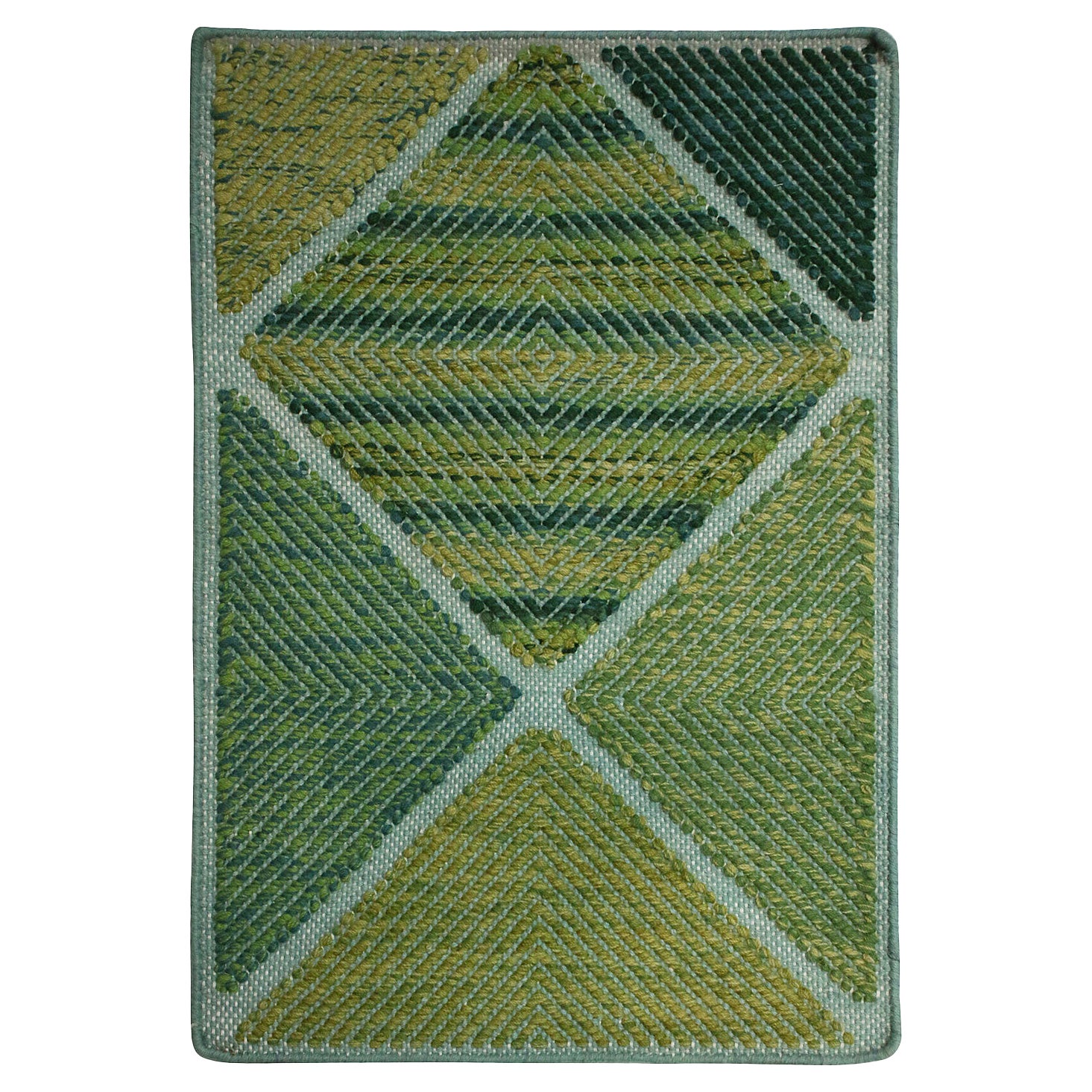Muestra de alfombra personalizada de estilo escandinavo de Rug & Kilim con motivos geométricos verdes