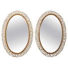 Deux grands miroirs muraux en rotin/bambou