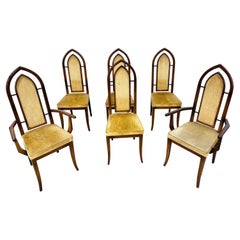 Mid-Century Modern Gothic Style Walnut Dining Chairs - Set of 6