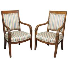 Pair of French Empire Fruitwood Fauteuil