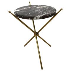 Mid-Century Brass and Marble Tripod Table