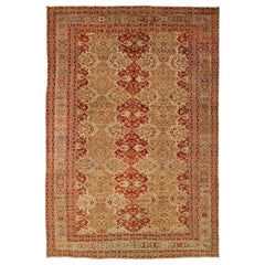 Einzigartiger übergroßer antiker persischer Sultanabad-Teppich aus brauner Wolle in Hellbraun mit Mittelteil-Design