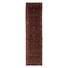 1880s Blue Antique Persian Bidjar Gallery Wool Rug Handmade With Floral Pattern