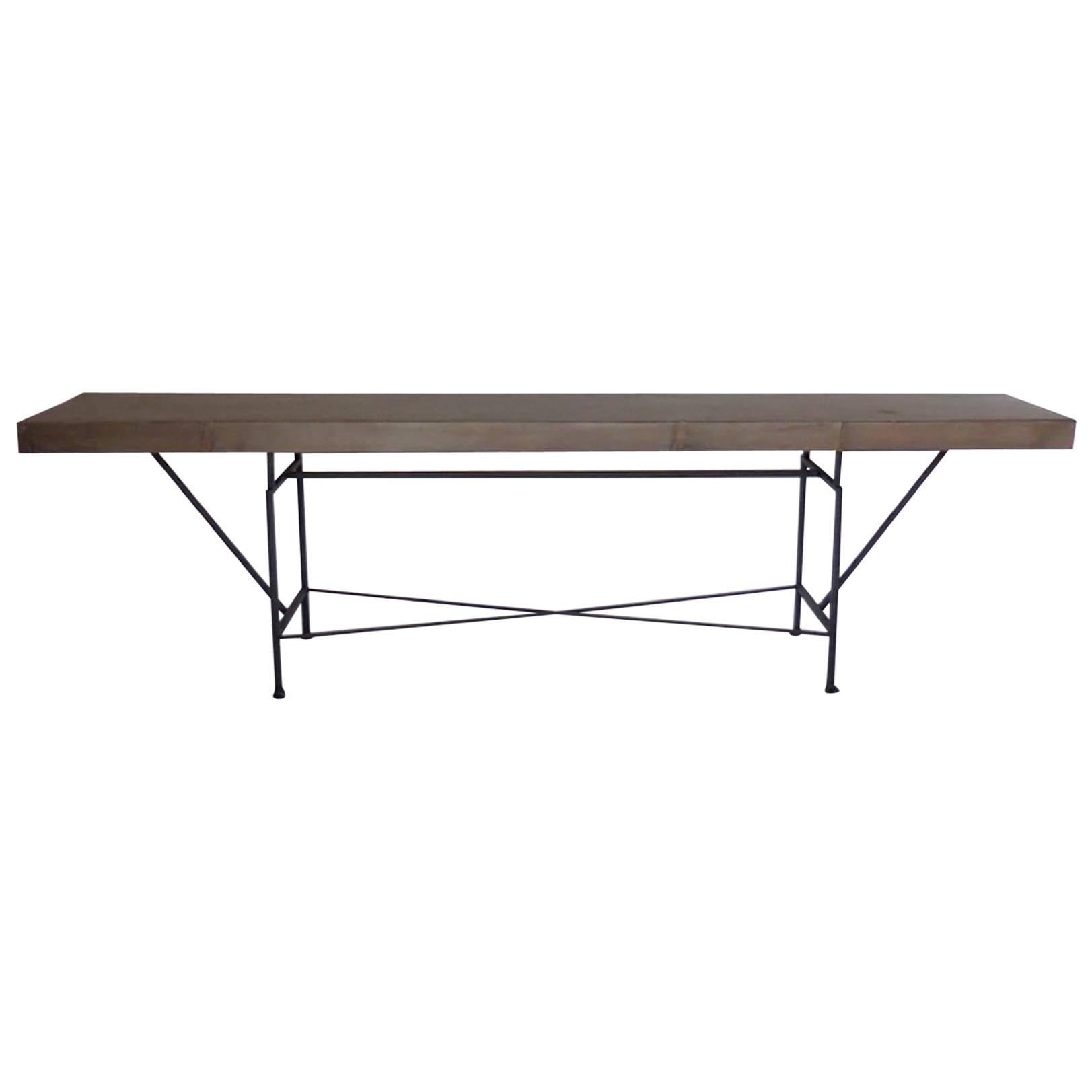 Dos Gallos Custom Iron and Wood Console For Sale