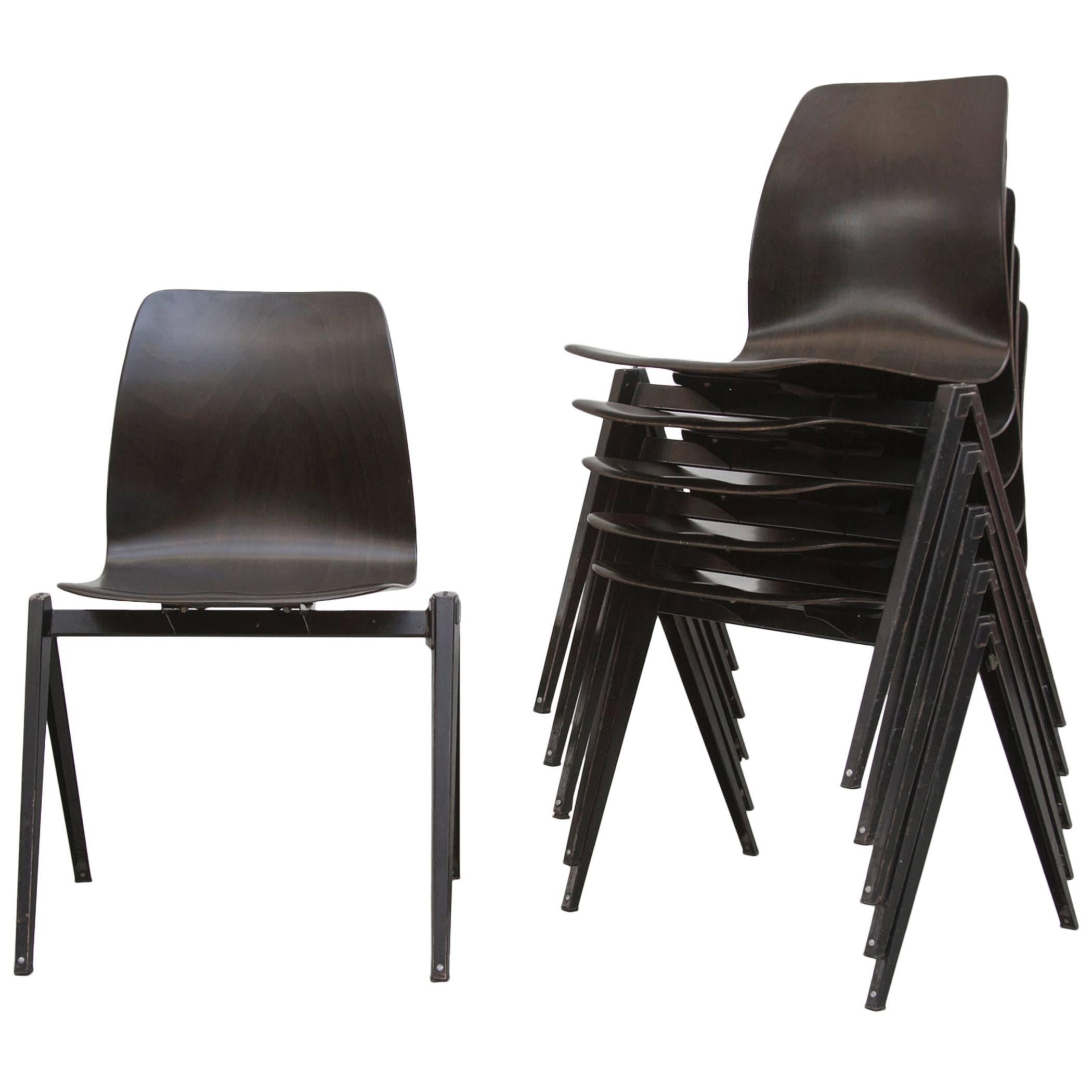 Set of Six Prouve Style Single Shell Stacking Chair