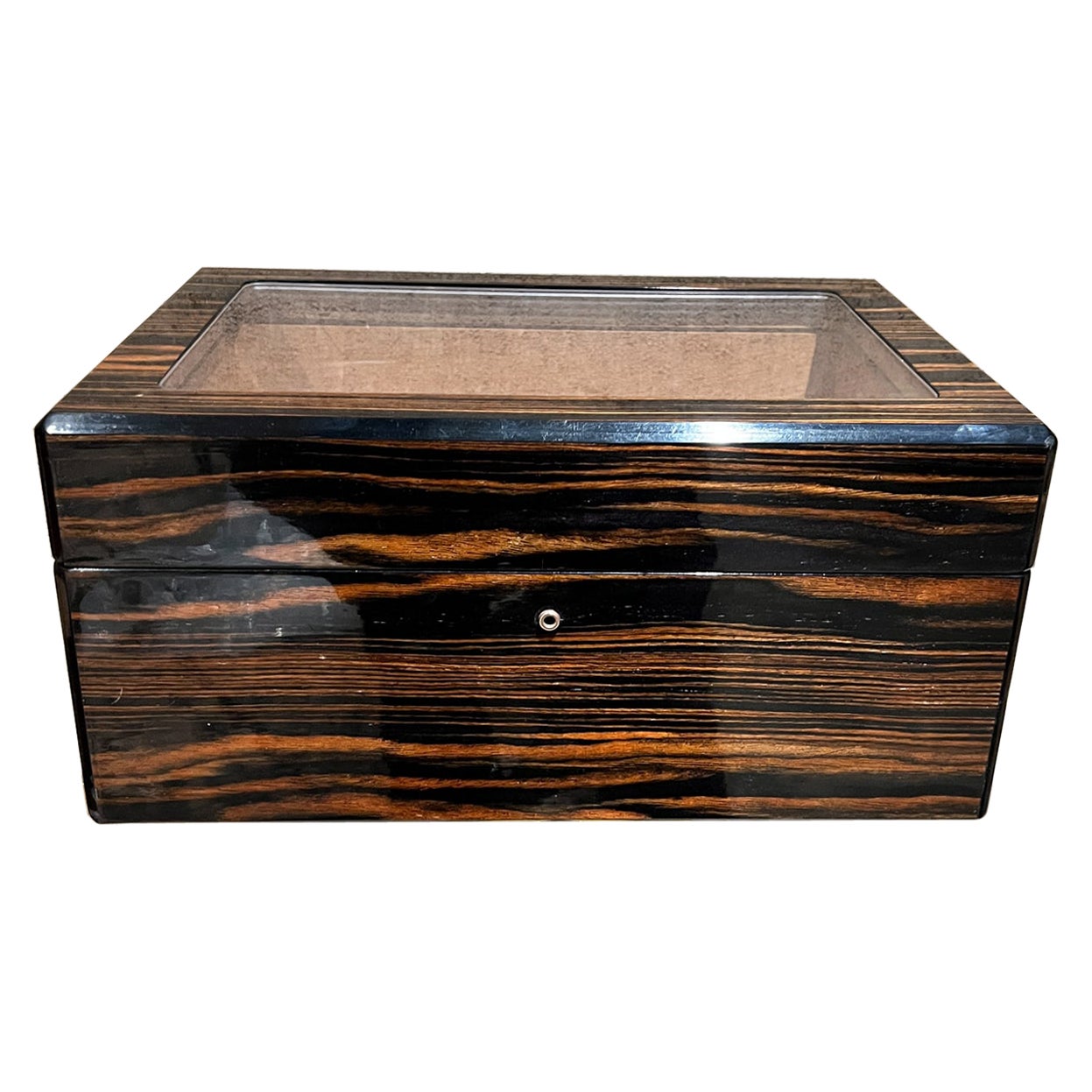 Luxurious Cigar Humidor Exotic Macassar Glass Top and Brass