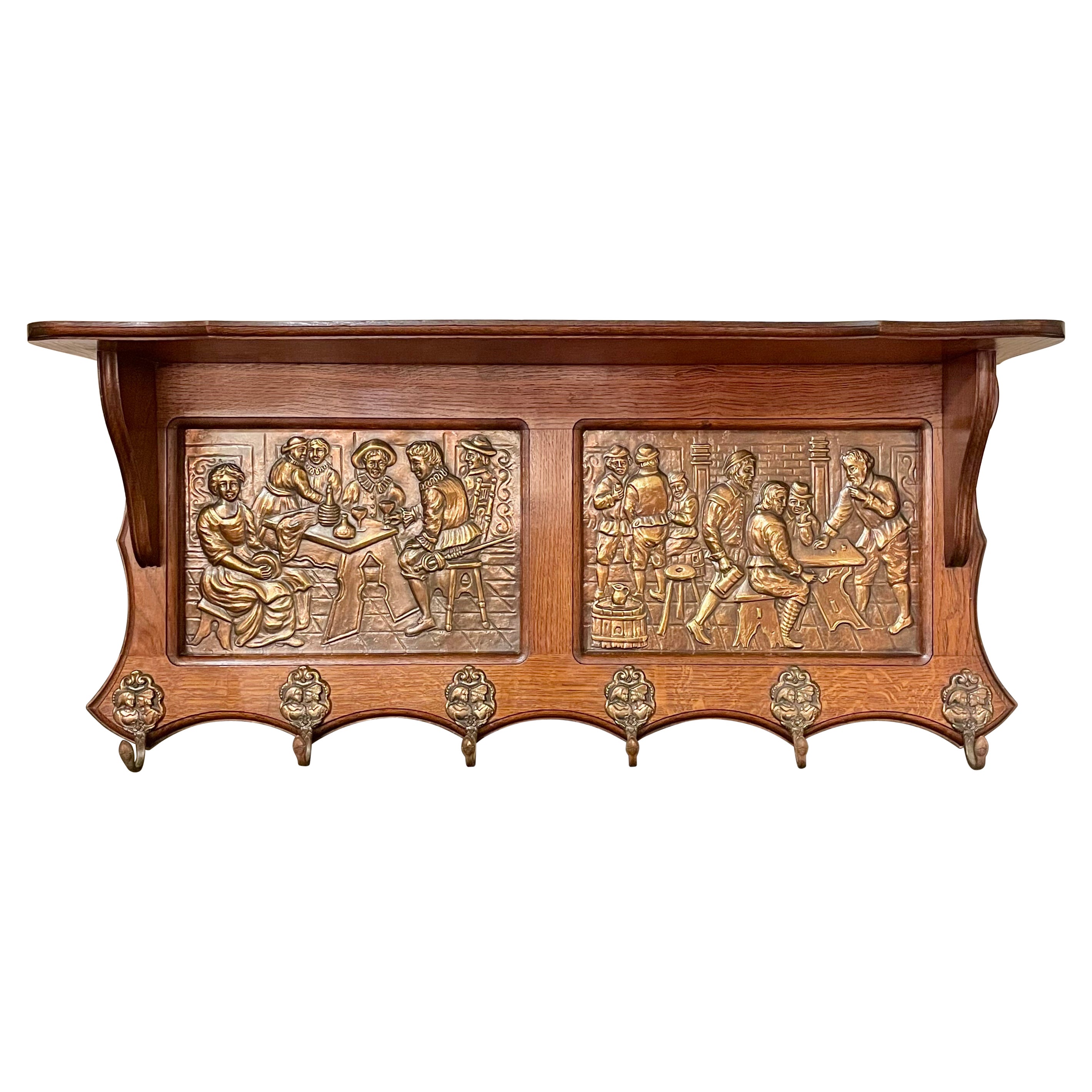 Antique French Oak and Brass "Tavern" Pot Rack, Circa 1880.