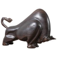 Vintage Mid-Century Wood Bull Sculpture