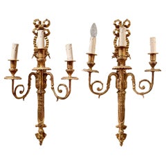 Pair Antique French Louis XVI Bronze D'Ore Wall Sconces, Circa 1890.