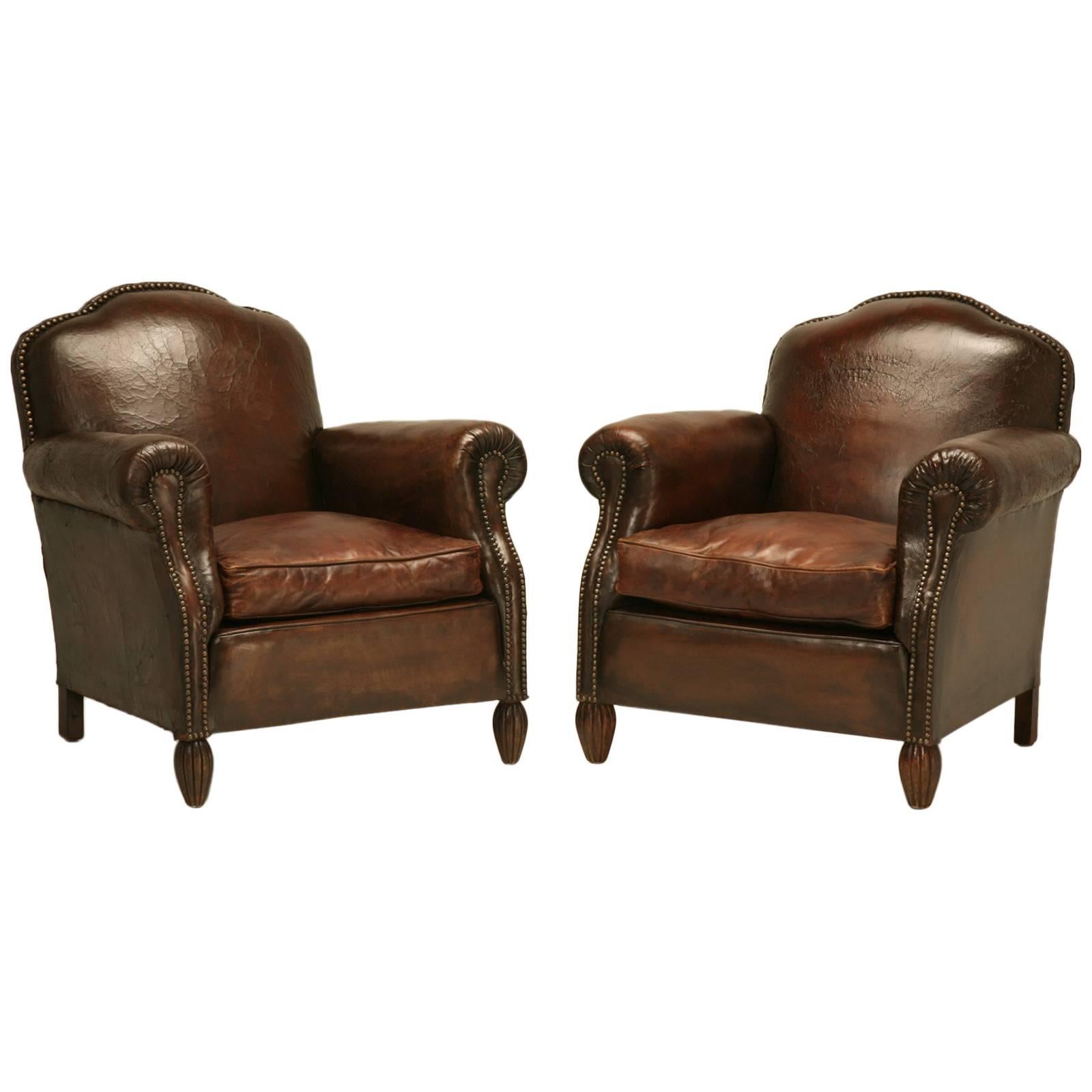French Leather Club Chairs, circa 1930s